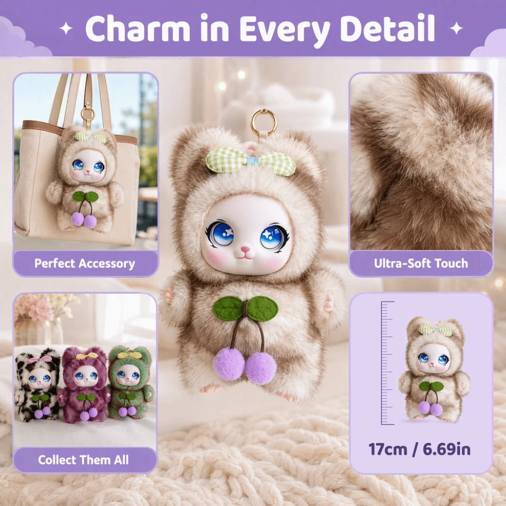 Soft Bear Keychain Vinyl Face Cute Stuffed Stuffed Animal Bag Charm Hanging Decor Trendy Collectible Figure Gift For Girls