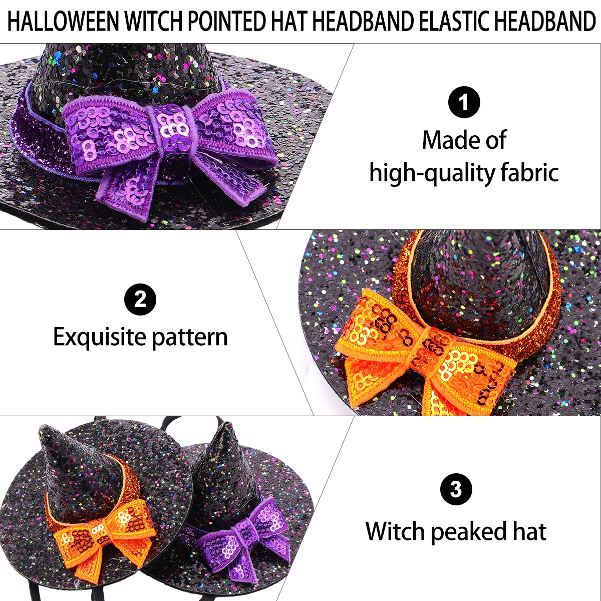

2Pcs Witch Pointed Hat Elastic Headb Halloween Costume Accessories Hairpin Purple Kids Women Party Hair Tools