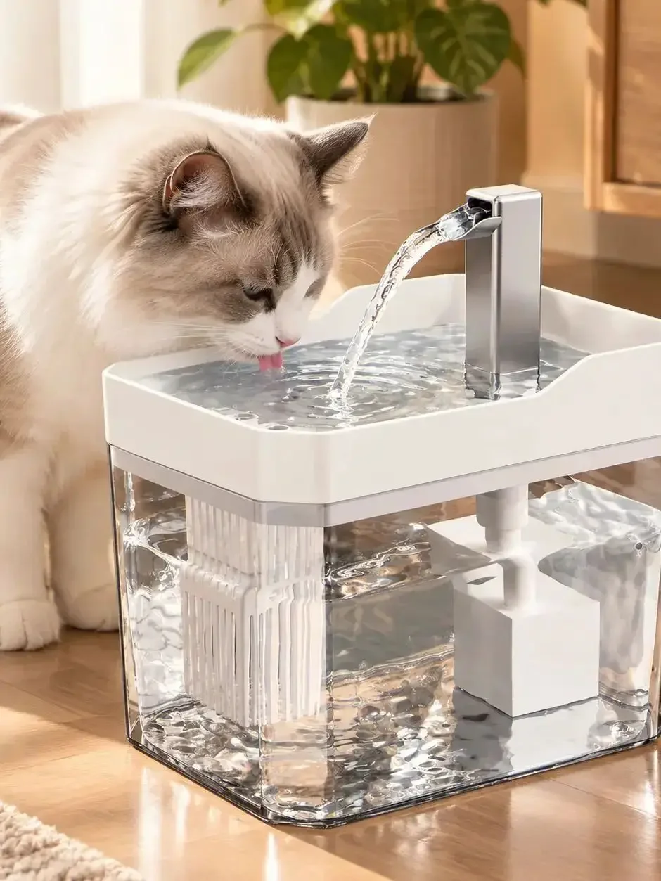 HTMCK USB Cat Water Fountain with Auto Filter Anti-Dry Burning Transparent Recirculating Dispenser with Pump for Cats