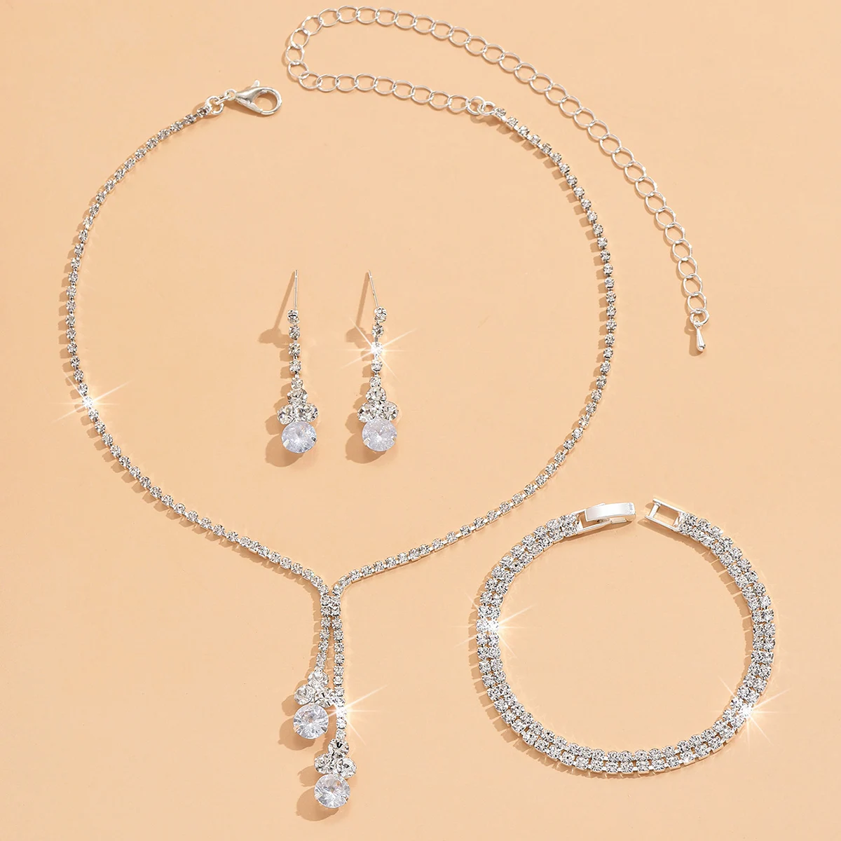 4pcs fashionable women's jewelry sets with zircon earrings, necklaces, bracelets, wedding decorations