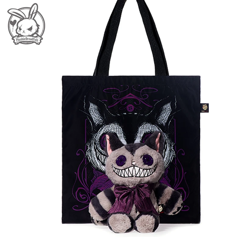Plushie Dreadfuls Cheshire Cat Plush Toy Cute Doll Dark Striped Stuffed Animal Purple Bow Alice Madness Collectible Home Decor