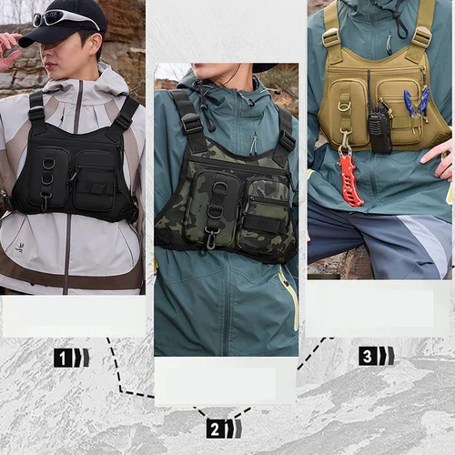 Imagen 2 del producto Chaleco táctico Molle frontal para el pecho, bolsa para deportes al aire libre, viajes, pesca, senderismo, Camping, senderismo, mochila de entrenamiento