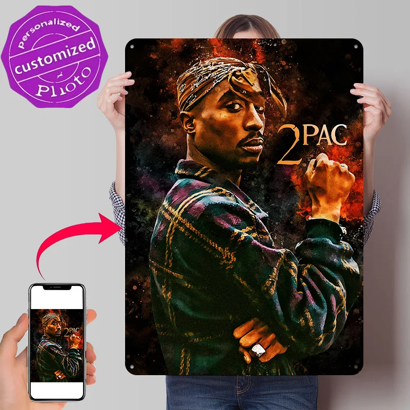 Tupac Shakur Portrait 3D Texture Metal Poster Customized Wall Art Tin Sign Gift for Mancave Garage Accessories Funny Signs Bar