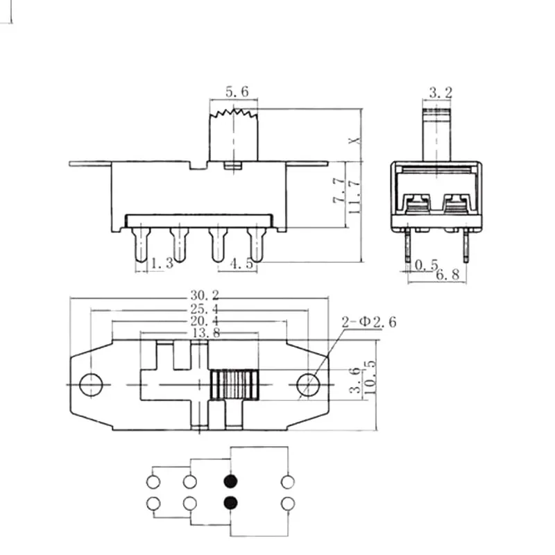 SS-23H26 Electric screwdriver Toggle switch Sewing machine switch 8 pin 3 speed sliding hair dryer switch handle height 5mm