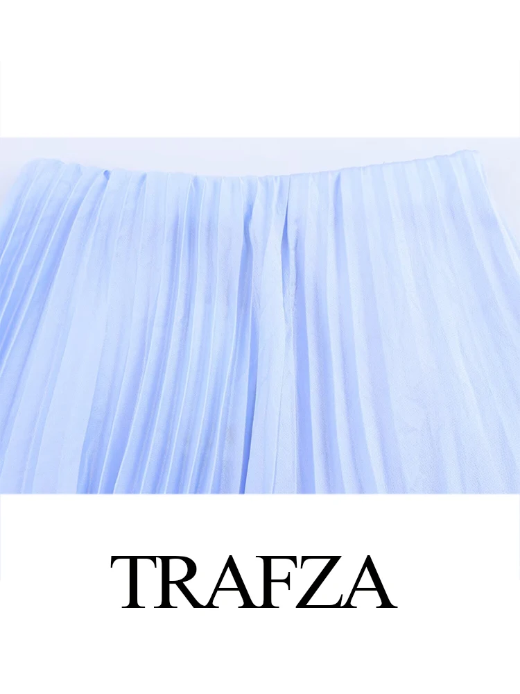 TRAFZA Women's Summer New Fashion High Waist Slim Pleated Midi Casual Skirt Female Temperament Simple Party Long Draped Skirt