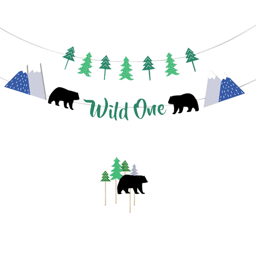 

7pcs Forest Theme Decoration Baby Shower Party Decorations Banner Set Kids Birthday Green Cake Topper