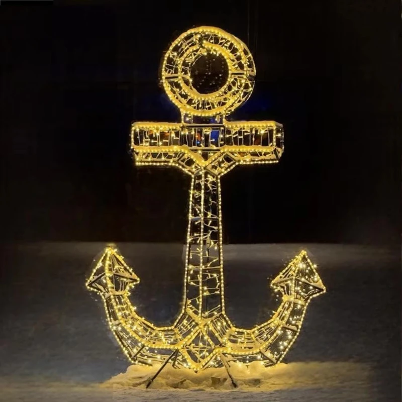 Festive nautical anchor-shaped LED lighting, commercial-grade nautical-themed decoration, suitable for coastal festivals