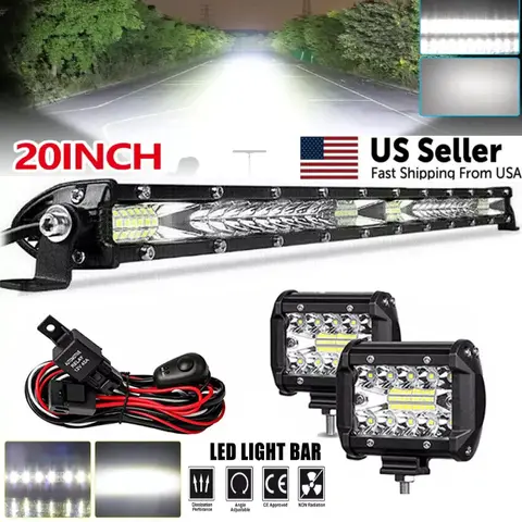 20 Inch 152W Combo LED Light Bar Set - 2 Pcs 4 Inch Work Driving Lamps with Wiring Harness for Off Road ATV Boat Lighting 12-24V