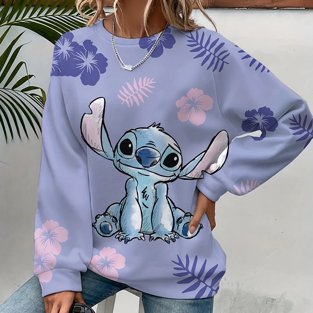 Women's Fashion Hoodie Disney Stitch print Fashion Autumn Daily Long Sleeve Round Neck Loose Pullover Cartoon Boho Style Sweatsh