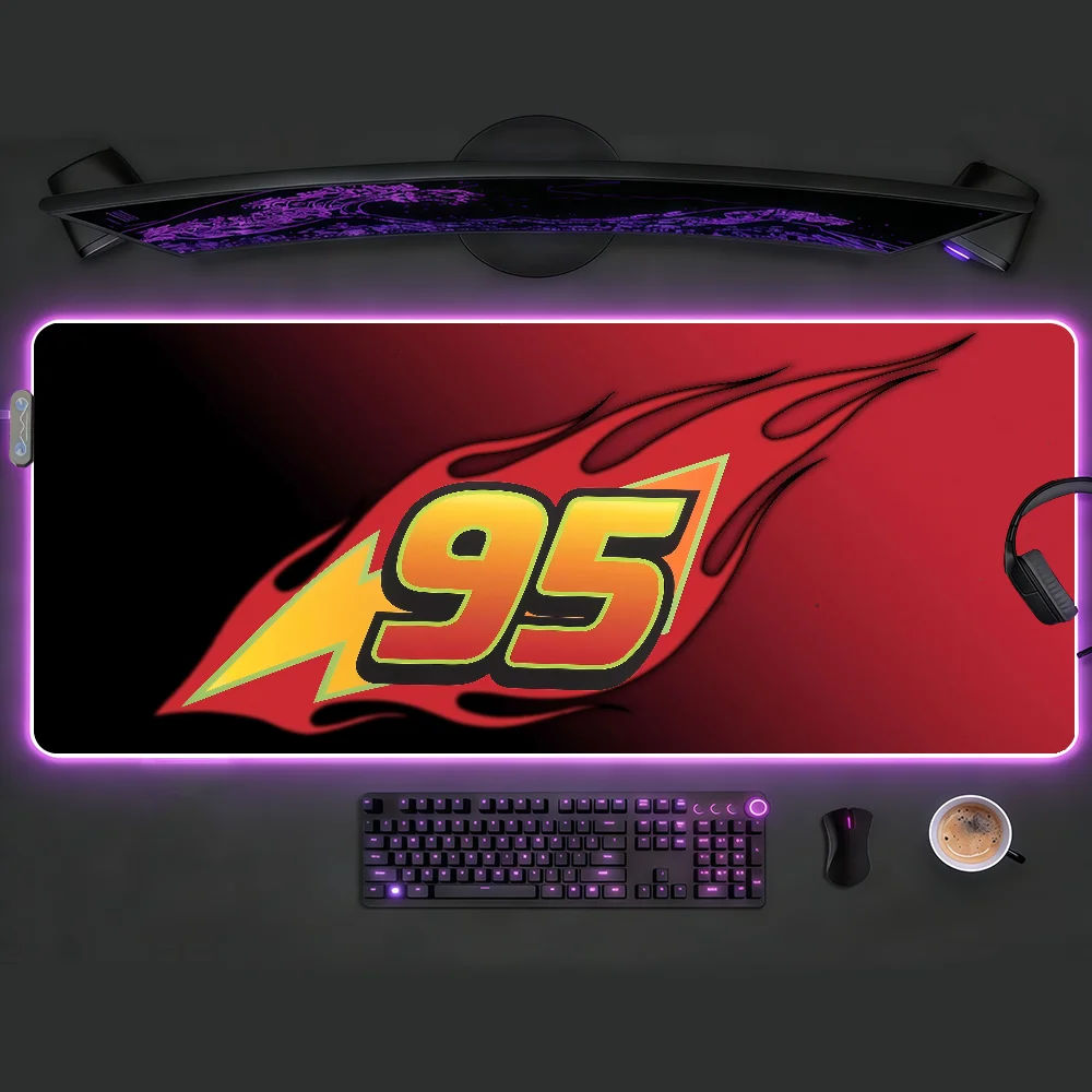 Cartoon L-Lightning M-McQueen 95 MousePad RGB LED Non-slip Rubber Gaming Accessories Large XXL Computer Office Keyboard DeskMat