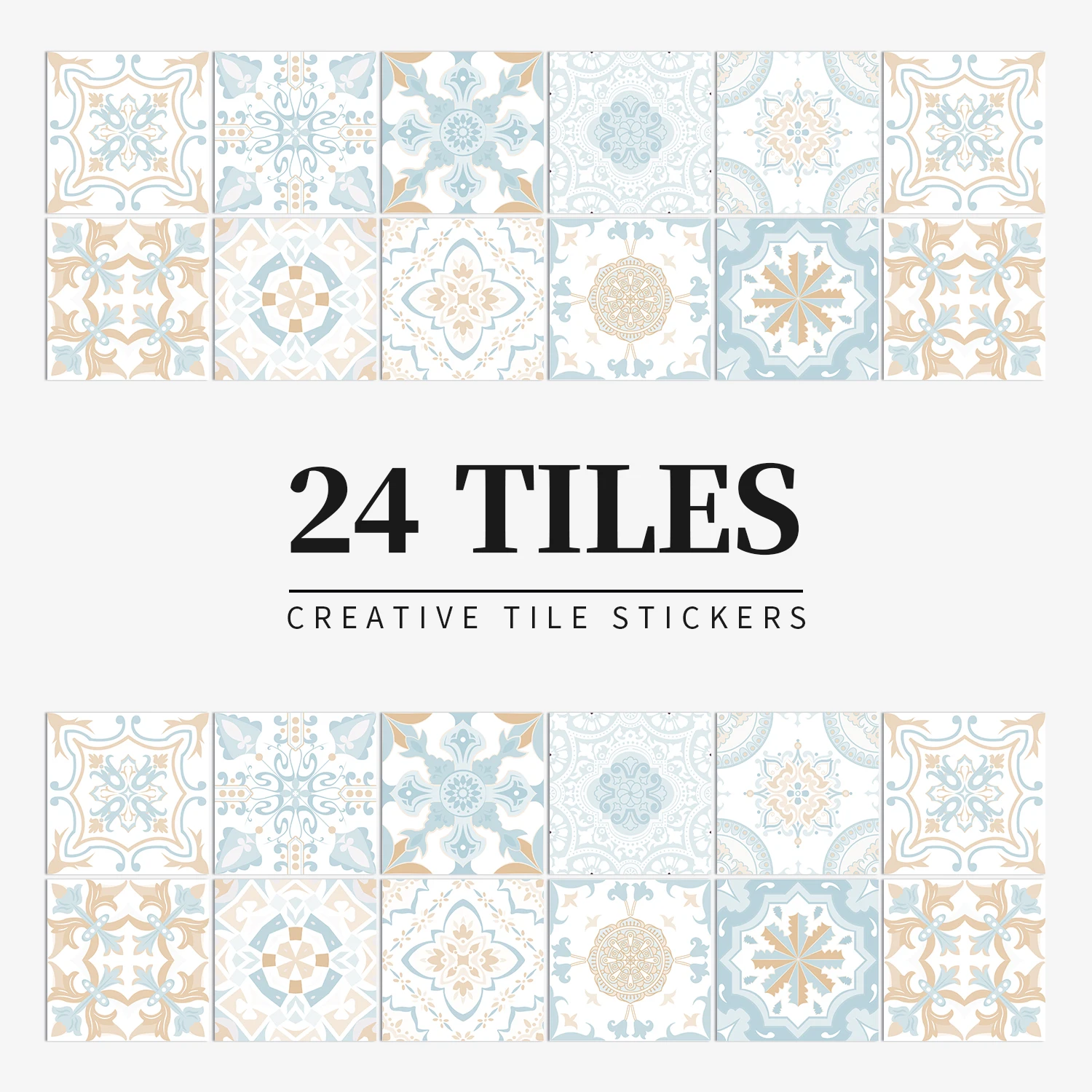 24 pcs/pack, Light Color Fresh Pattern Self-adhesive PVC Tile Stickers, Waterproof and Oil-proof, Easy To Clean