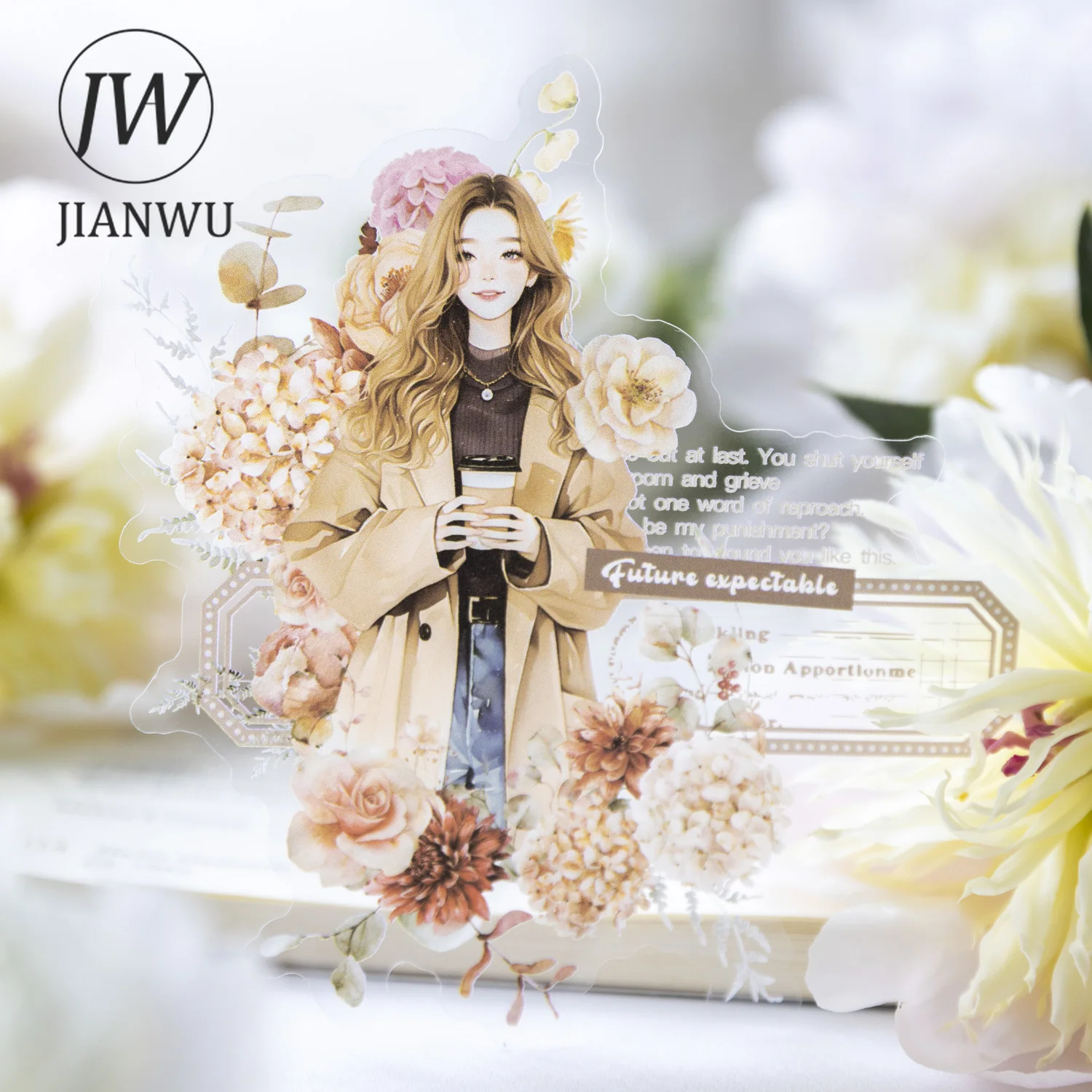 JIANWU 10 fogli The Romance of A Bouquet Series Vintage Character Material Collage PET Sticker Creative DIY Journal Stationery