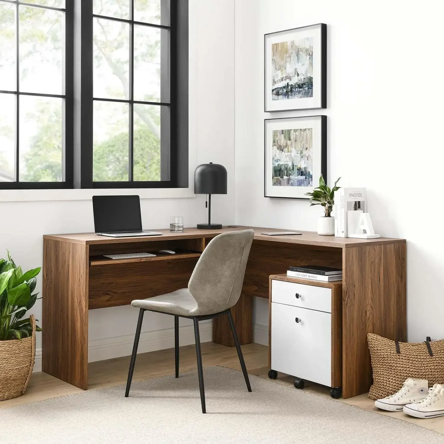 [¡Nueva llegada, ¡Compre ahora! ]Mid-Century Modern Office nogal blanco, juego de escritorio y archivador