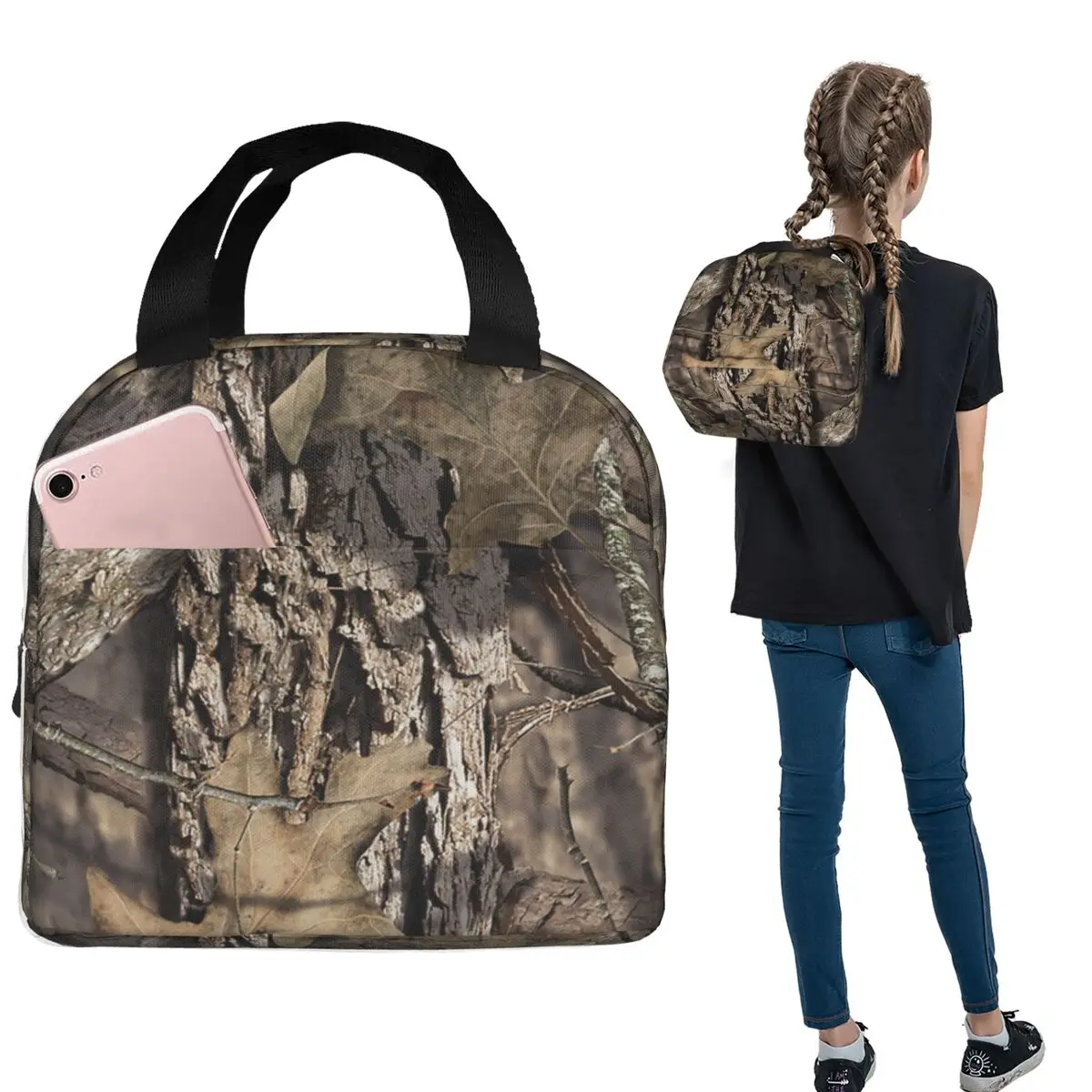 Real Tree Camouflage Camo Pattern Insulated Lunch Bag for Women Kids Portable Food Boxes Thermal Lunch Box Tote