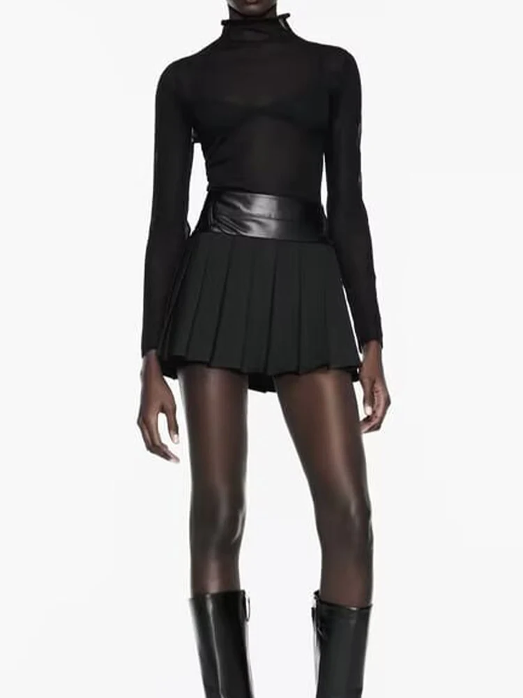 

Зимняя новая модная тенденция в европейском и американском стиле, простая женская универсальная тонкая короткая юбка с высокой талией и эффектом кожи