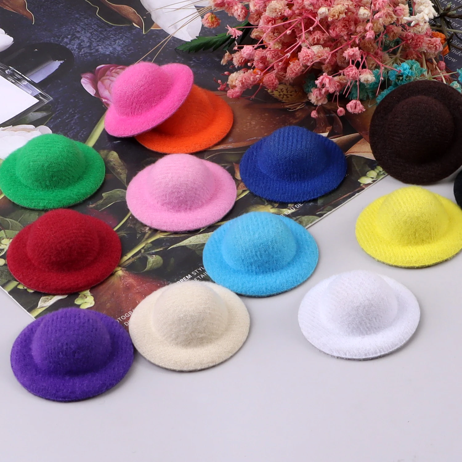 10PCS Felt Mini Hats Cute Doll Bear & Plush Toys Decorative Hats Accessory Girls Hair Ornaments Decorative Little Print Hats