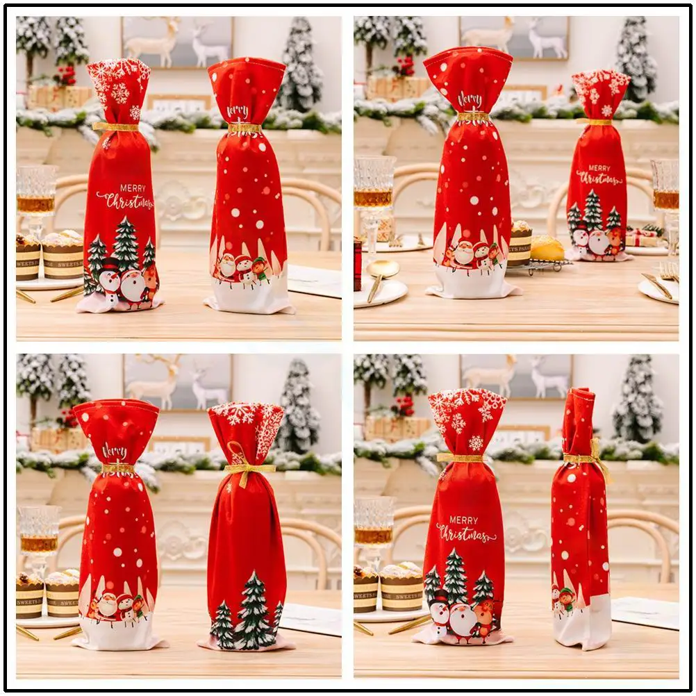 Christmas Wine Bottle Cover Set Santa Snowman Wine Bottle Bags For Christmas Party Dinner Table Decorations New Year Gifts