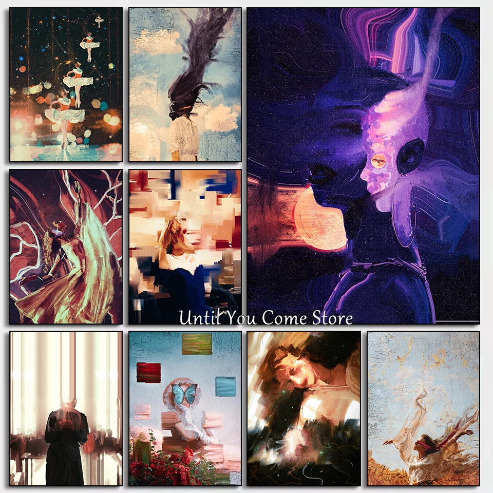 Retro Abstract Realism Series Poster Print Canvas Art Pictures Home for Living Room and Bedroom Wall Modern Decor Frameless
