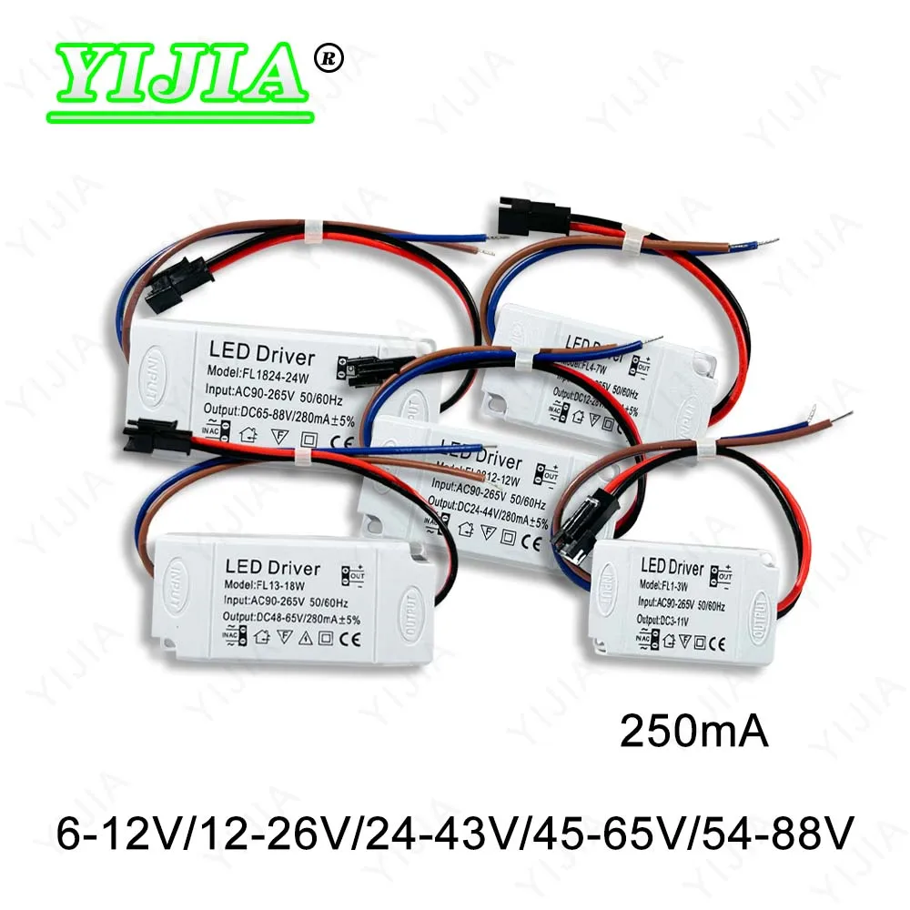 

LED Panel Driver Constant Current 3W 5W 7W 12W 18W 24W DC 250-280mA LED Power Supply Plastic AC 90-265V Home Improvement