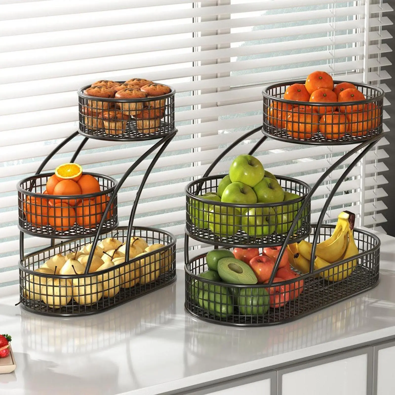 3 Tier Fruit Basket Bread Basket Vegetable Rack Fruit Tray Large Capacity Kitchen Countertop Rack Fruit Bowl for Snack Pantry