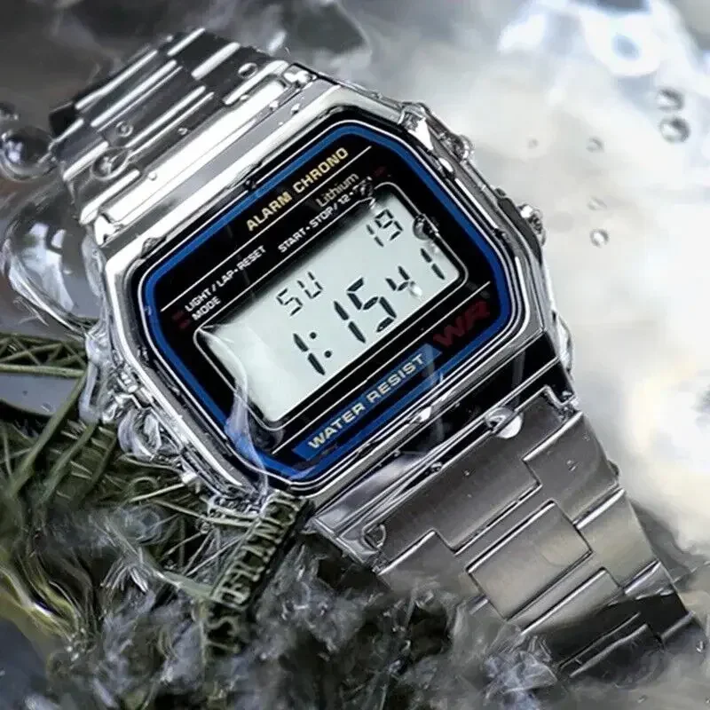 F91W jam tangan gelang Digital Retro, jam tangan militer olahraga baja tahan karat tahan air pria wanita, jam tangan elektronik