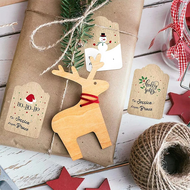 

300pcs/roll Personalized Kraft Paper Christmas Gift Tags DIY Party Scrapbook Envelope Seals Sticker,Navid 2025 Christmas decorat