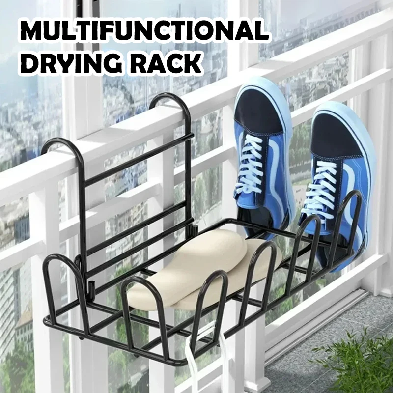 Balkon-Wäscheständer, multifunktional, für drinnen und draußen, Schuhtrockner, Fensterbank-Aufhänger, minimalistischer Kleiderständer