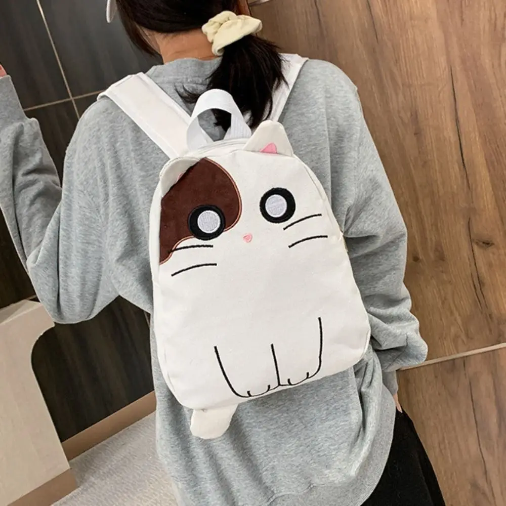 Kawaii Cat Schoolbags for Kids Girls Lightweight Canva Casual Travel Shoulder Bags Cute Kindergarten Childrens Mini Backpacks