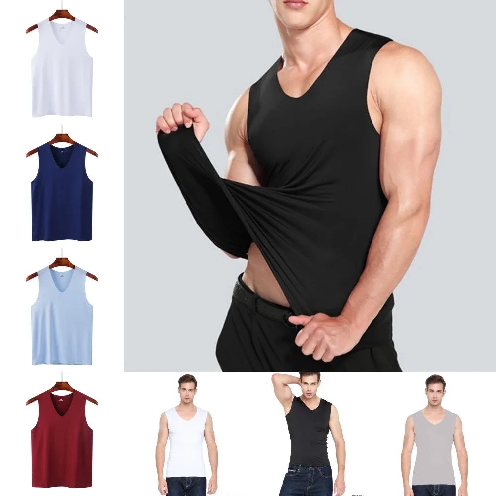 

8 Pcs Ice Silk Tank Top Men Seamless Mens Vest Loose Sleeveless Sport Bodysuit Vest For Men Casual Summer Tank Undershirts Cool