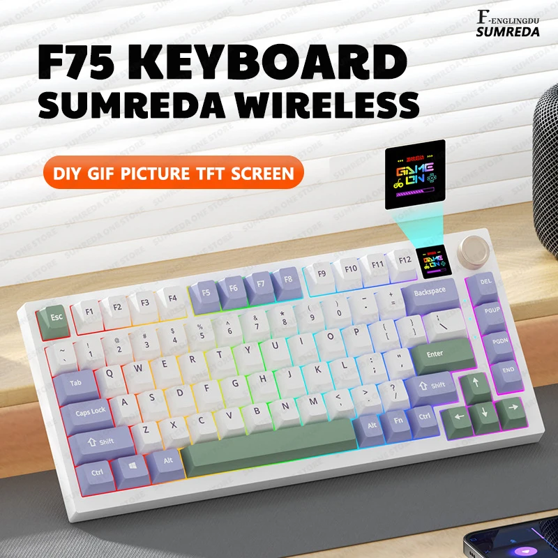 SUMREDA F75 Mini Wireless Mechanical Keyboard 81Keys Gaming Bluetooth 2.4G Wired Keyboard RGB Hotsawp Gamer Non-contact Keyboard