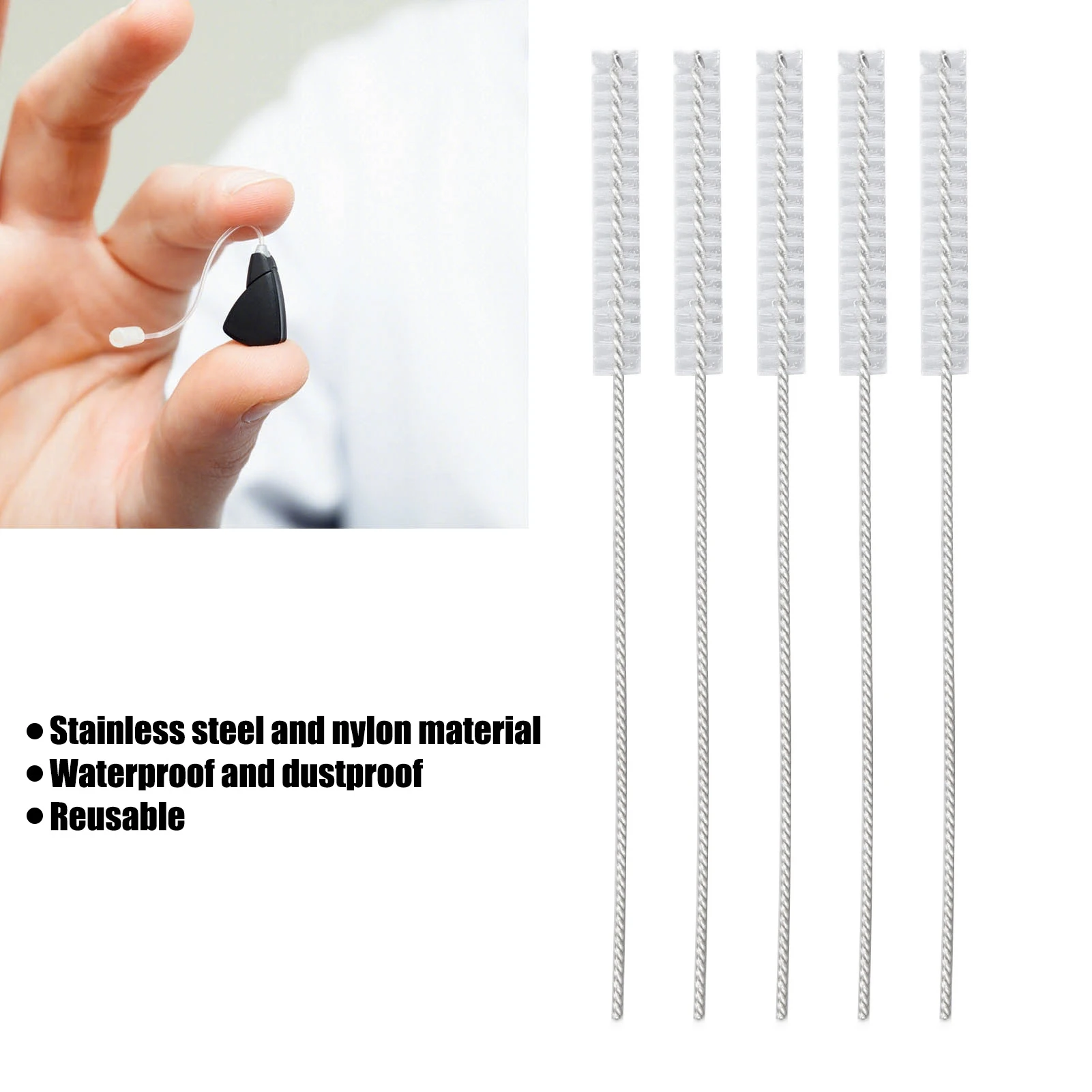 10pcs 2.5mm Hearing Aid Vent Brush Professional Nylon Hair Hearing Aid Tube Cleaning Tool Accessory