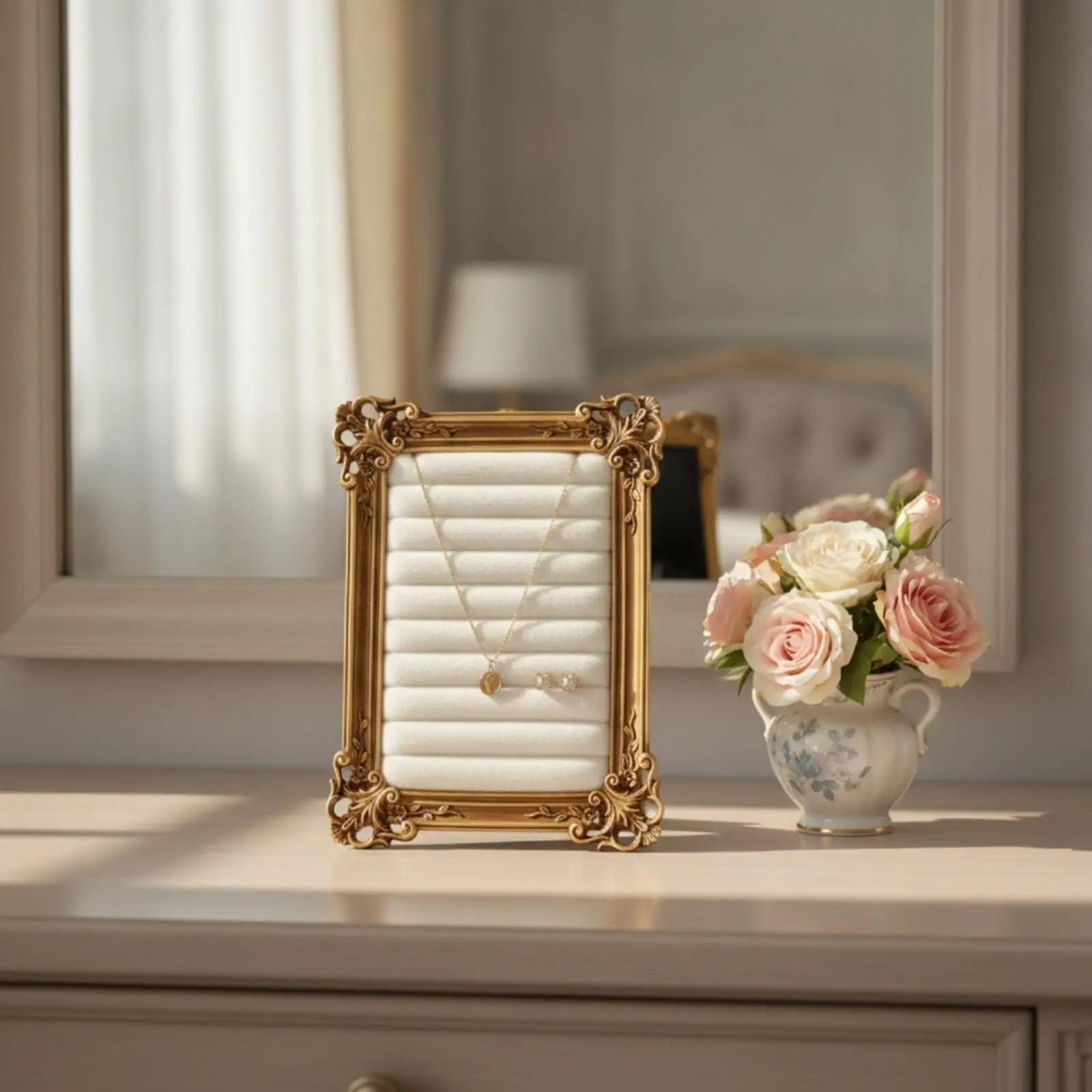 Jewelry Display Stand Tabletop Velvet Jewelry Display Stand Padded Gold-Finished for Home Organization, Dressing Areas