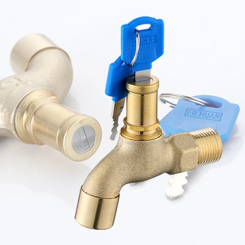 

1/2" Copper Outdoor Faucet Anti Theft Garden Water Tap Brass Wall Mounted Bibcock Faucet Thickened Water Tap Adapter with Keys