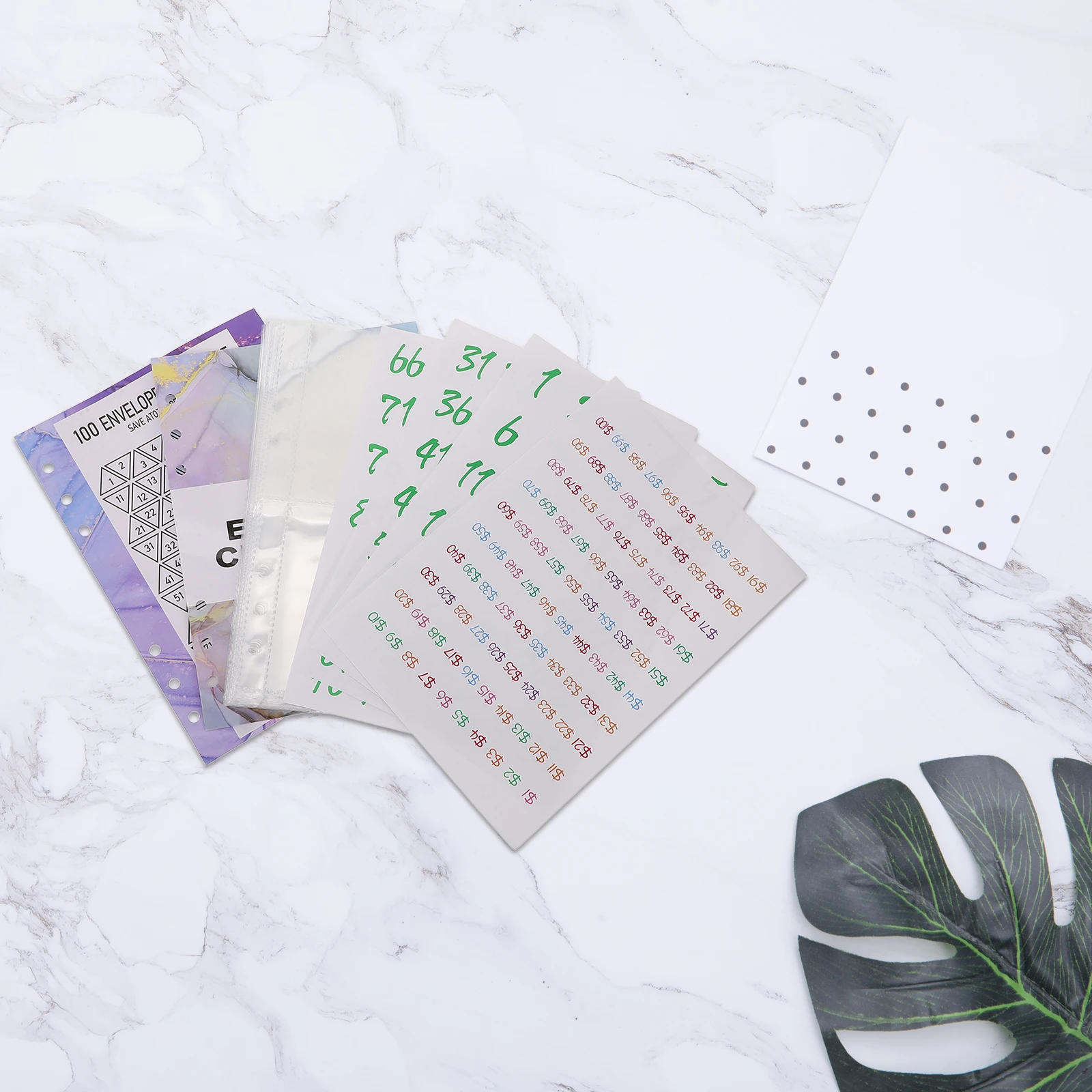 

1 Set Marble-Themed Money Binder Inner Pages 100-Day Saving Challenge Planner Refills With Stickers Card Film For Cash Deposit