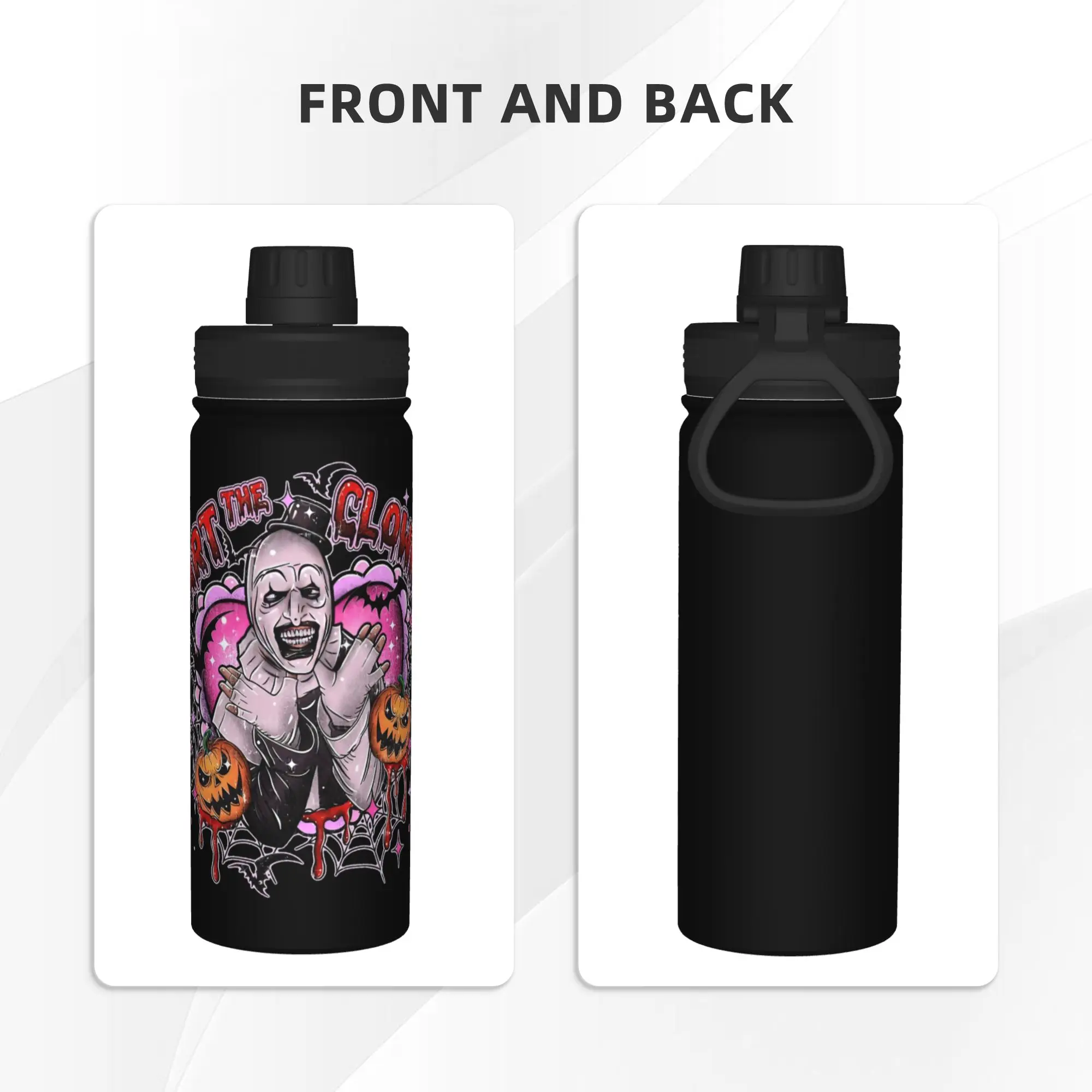 Terrifiers Halloween Art The Clown Pumpkin Sports Insulated Kettle Thermal Cup Vacuum Flask Smoothie Tea Mugs Hot Cold Drink
