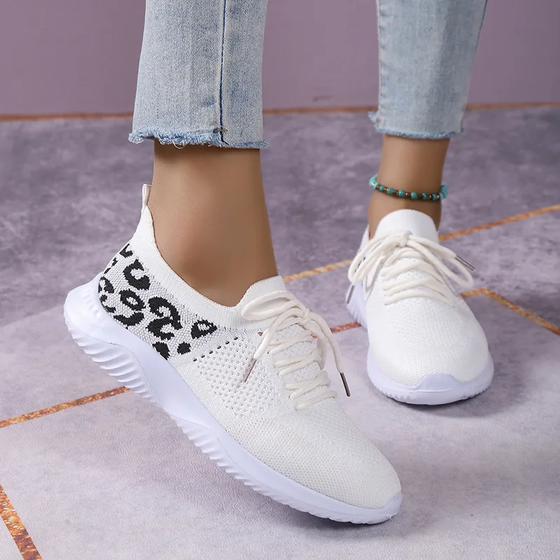 

Women Casual Shoes New Leopard Lace-up Sneakers Lightweight Mesh Breathable Casual Sports Shoes Women Running Shoes 2025