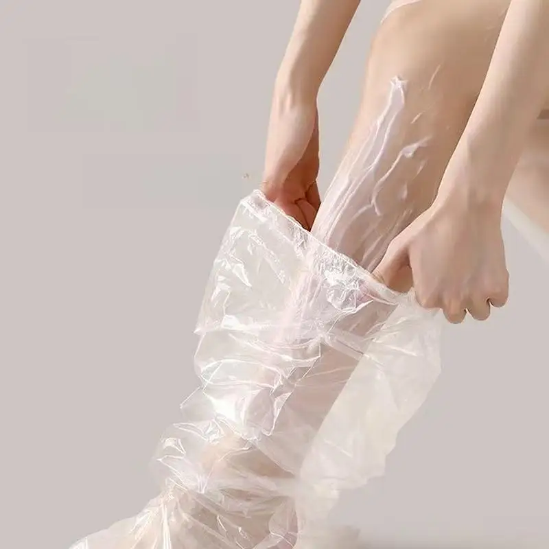 10 Stück, wiederverwendbare, transparente Kunststoff-Beinmasken mit elastischen Rändern für eine intensive Feuchtigkeitspflege, ideal für die Beinpflege zu Hause. – Detail 4