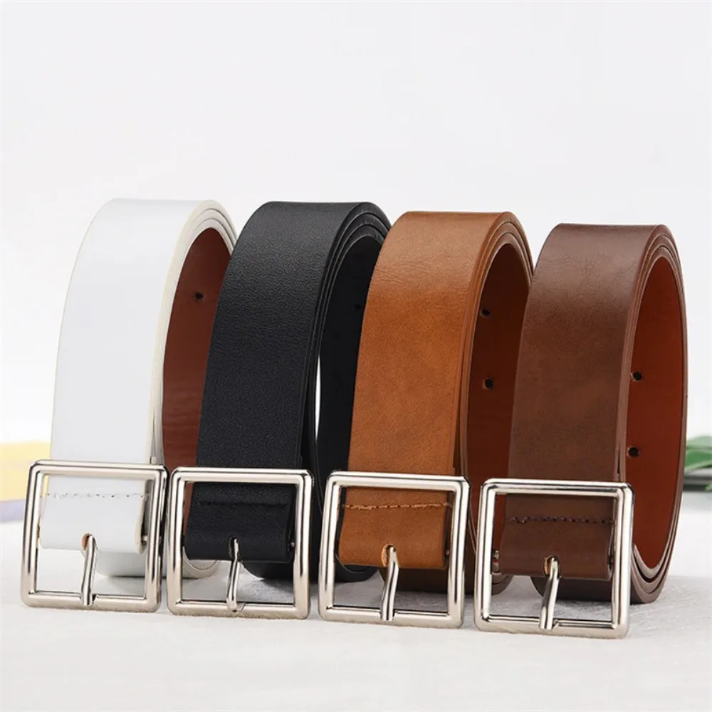 Women's Belt PU Leather Rectangle Metal Buckle Black Khaki White Fashion Accessories Waistband for Women Cinturon Ceinture Femme