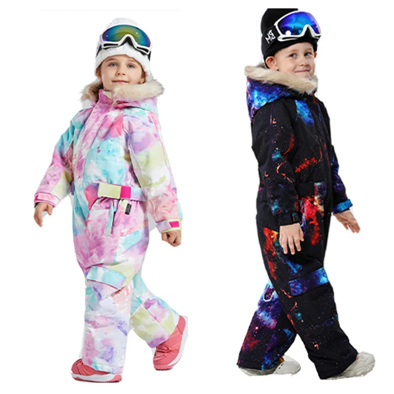 

Winter Sport One Piece Snowboarding Hooded Mountain Kids Snowsuit Warm Girls Coterminous Suits Boy Fleece Ski Jumpsuit Clothes