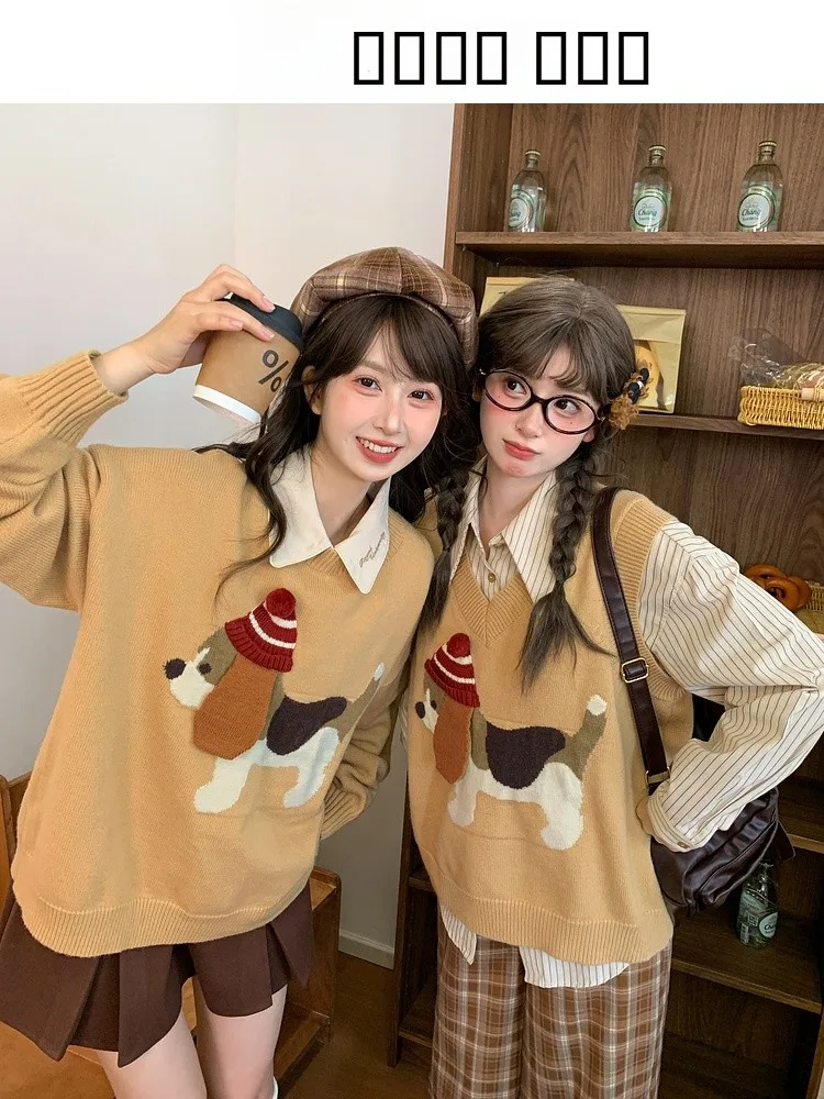 

Новый женский вязаный жилет в стиле ретро с мультяшным принтом, свободного кроя, осенне-весенний, повседневный, с круглым вырезом, без рукавов