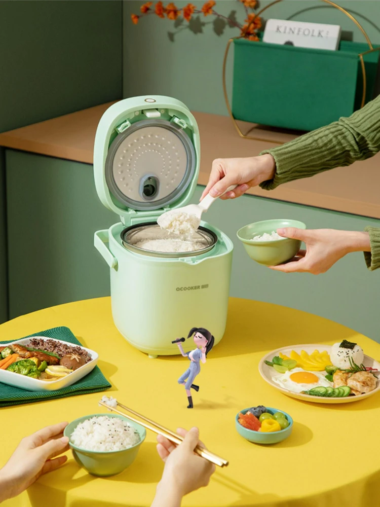 طنجرة أرز صغيرة منزلية متعددة المهام ذات سكر منخفض باللون الأخضر من ريترو طنجرة أرز شوربة طعام أكثر دفئا استنزاف السكر التحكم في النشا طباخ كهربائي