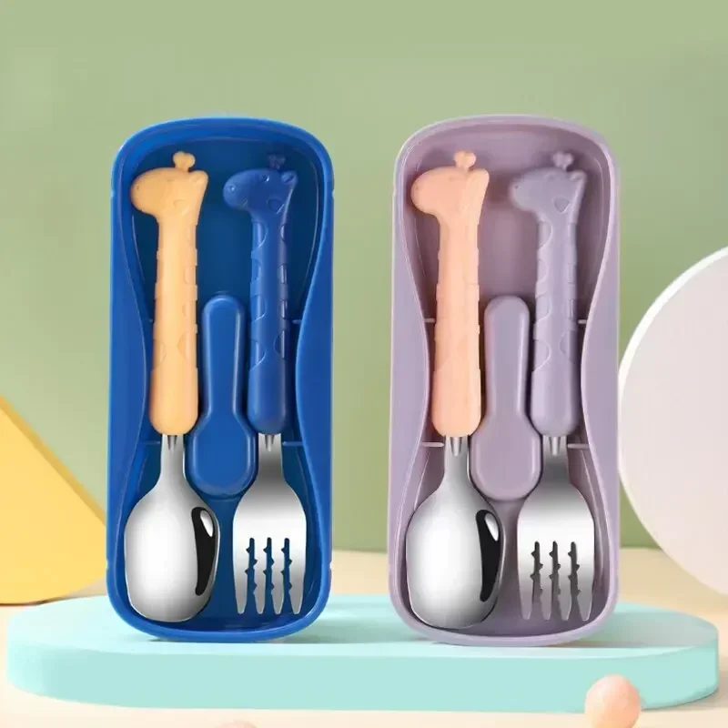 Children's Cutlery Set Stainless Steel Spoon and Fork Portable Set Baby Feeding and Complementary Food Training Utensils