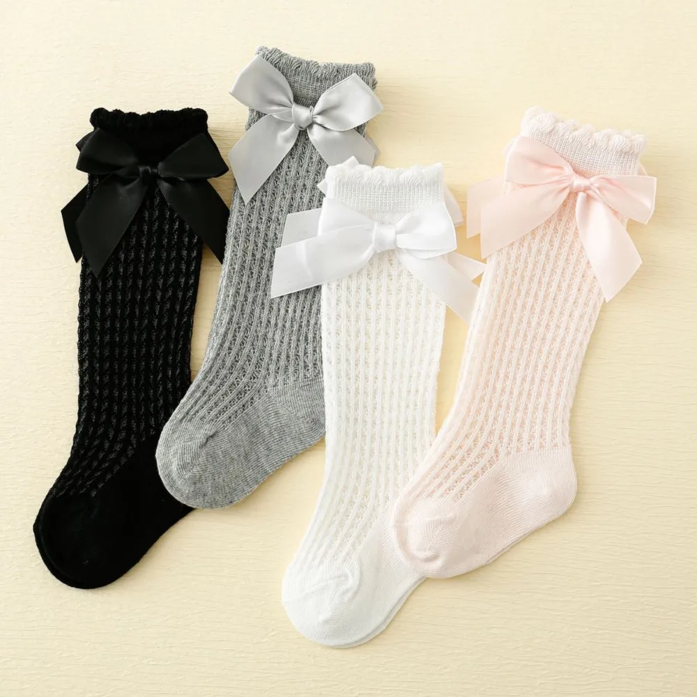 Summer mesh baby socks mesh breathable cotton sock newborn bowknot knee high socks for tddler new born baby girl clothes