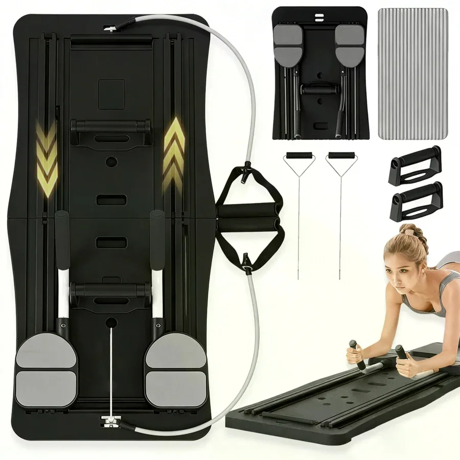 Pilates Board - Pilates Reformer Set, Multi-Purpose Foldable Pilates Reformer Board For Home, 4 In 1 Pilates Sliding Board(Black)