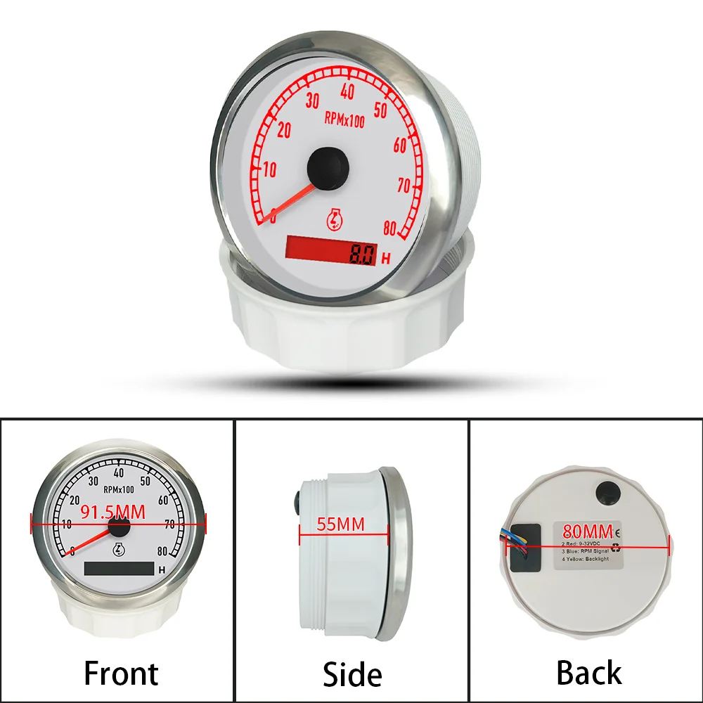 Rhaxel 80mm Tachometer 0-3000RPM 4000RPM 6000RPM 7000RPM 8000RPM with Hourmeter 7 Colors Backlight for Motorcycle SUV Vessels