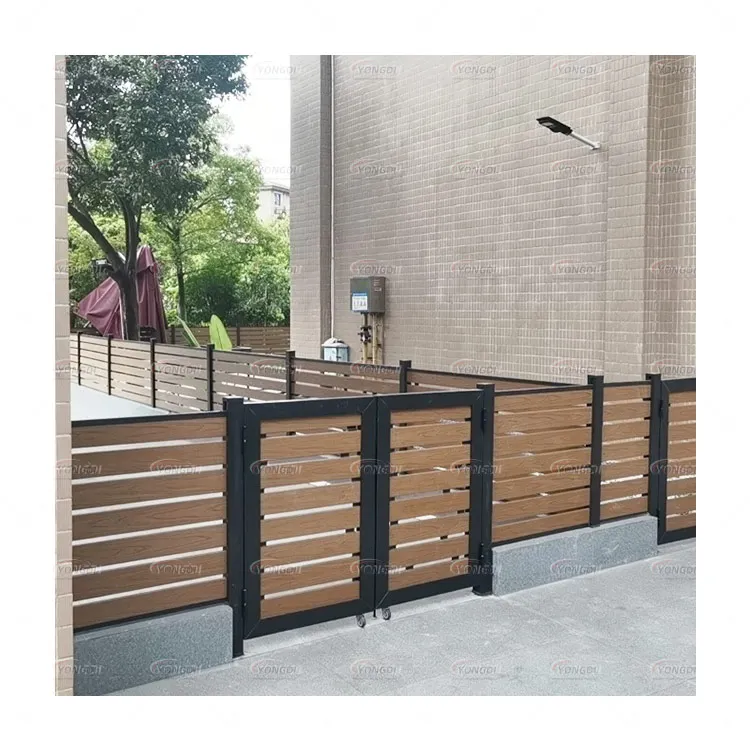 Outdoor Villa Garden Aluminum Frame Eco-Friendly 6ft 8ft Waterproof UV-Resistant Privacy WPC Composite Panel Yard Fence Gate