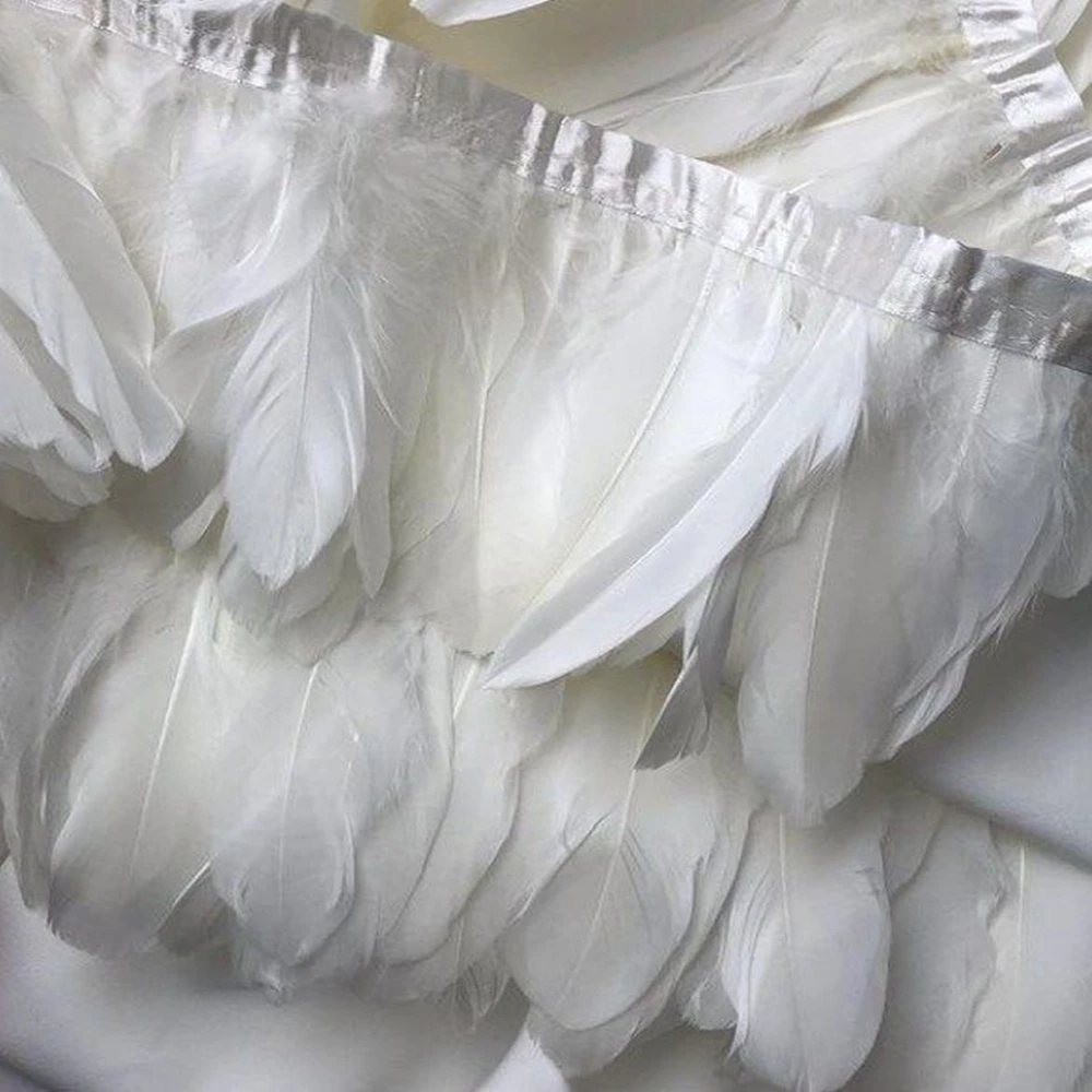 2 Meters/Pack White Goose Feather Trimming Fringe 15-20cm Natural Swan Feathers Trims for Festival Clothing Sewing Decoration