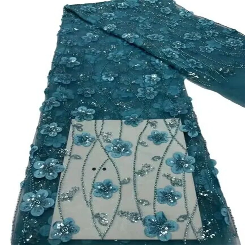 

African Lace Fabric Green Sequins Tulle Evening Dresses For Women Embroidery French Fashion Mesh Fabrics Cloth Sewing 5yards