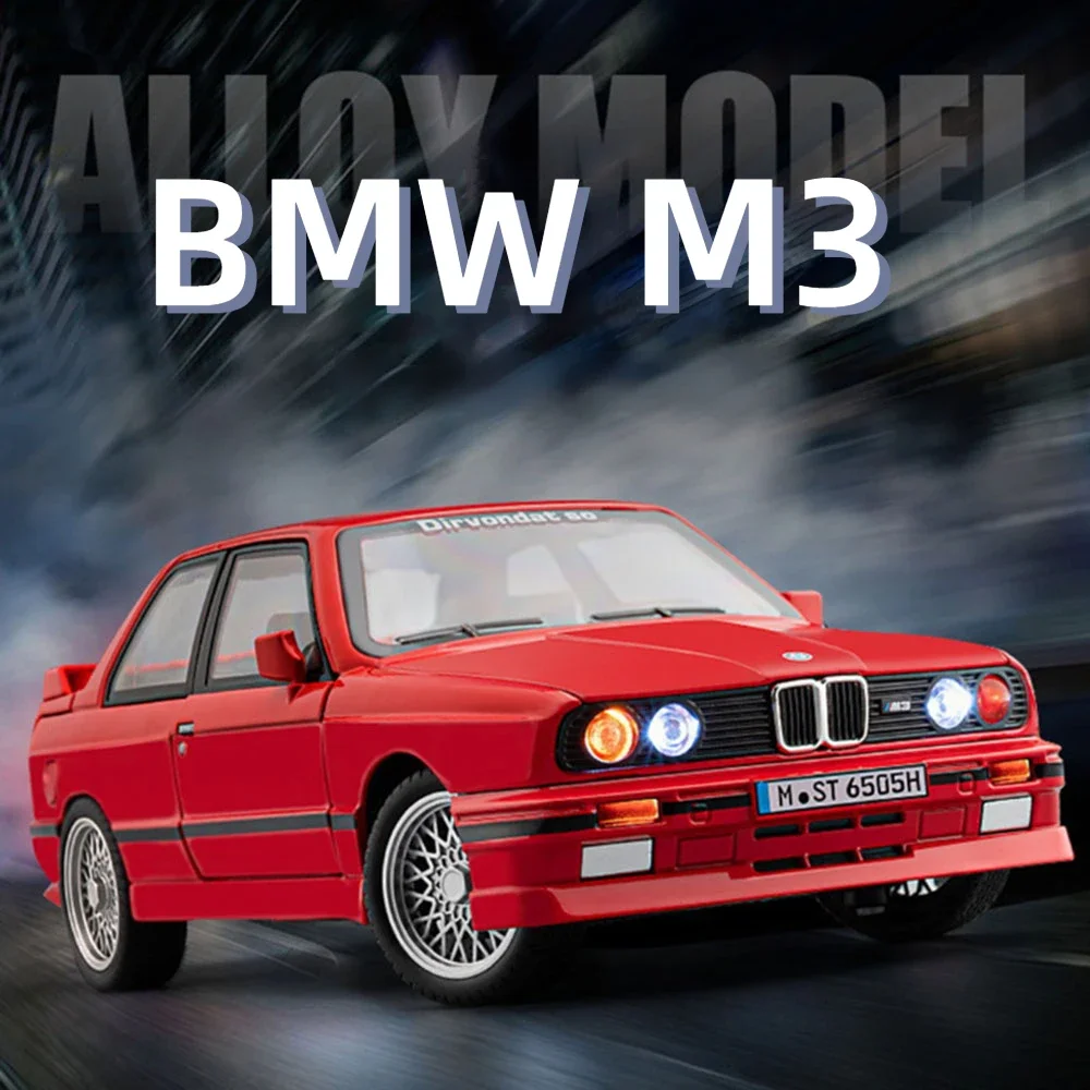 1:24 Legering BMW M3 Speelgoedmodel Miniatuur Legering Auto met rubberen banden Trek licht Muziekvoertuigen Model voor jongens Collectiecadeau