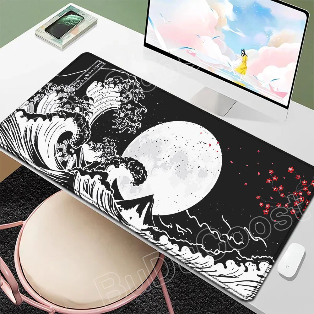 

New 1000x500mm Large Mousepad Japan Great Wave Mousepads Keyboard Mat Pc Game Desk Mat Office Company Mouse Pad White Mouse Mats